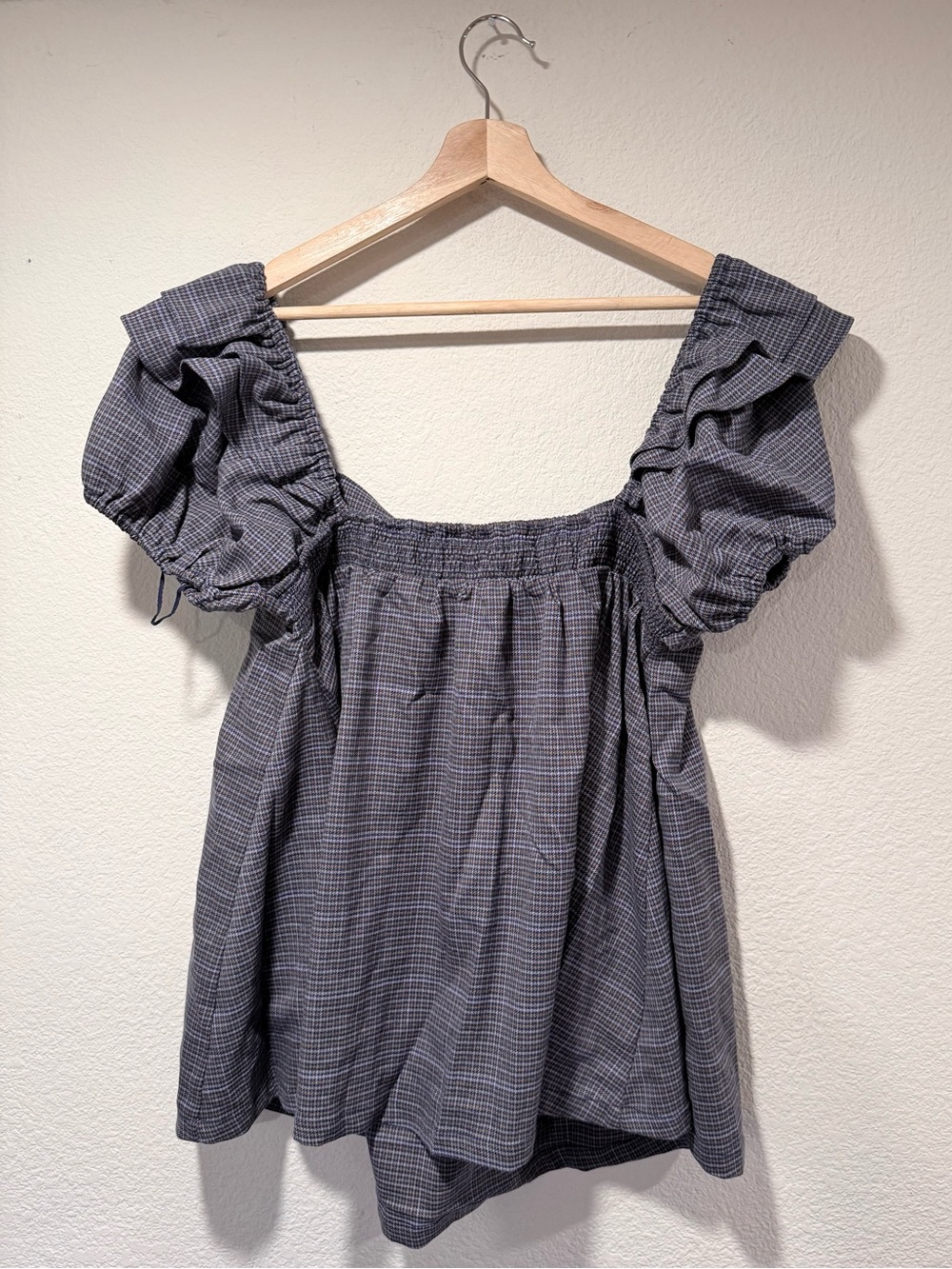 FREE PEOPLE Maggy Mae Blue Check Peasant Top and Shorts Set - Picture 6 of 10